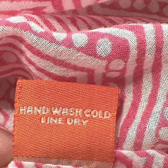 Oliphant Pintuck Tunic Blouse Womens L Pink & White Geometric Pattern 3/4 Sleeve - Picture 12 of 12